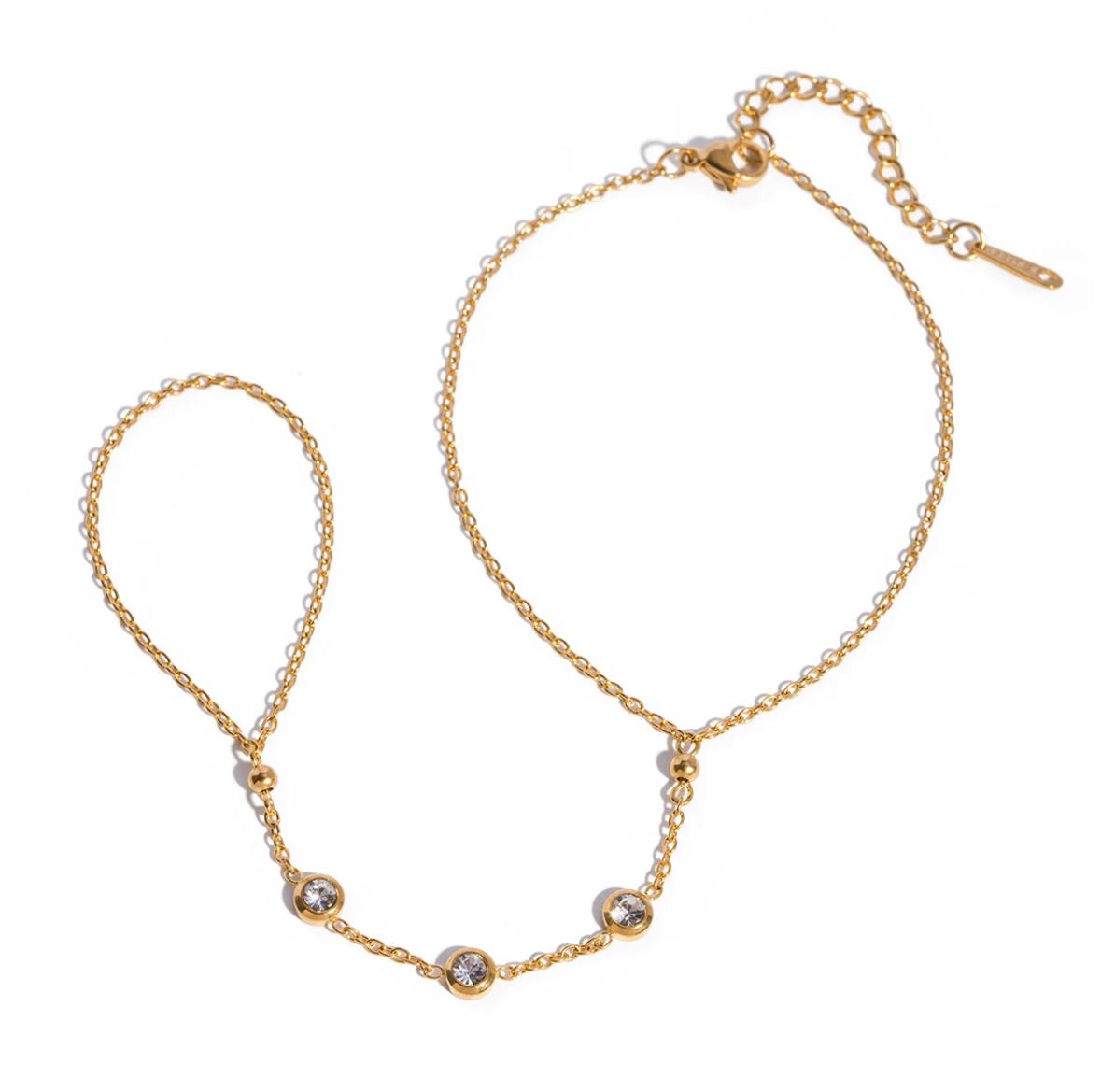 18k Gold Sophia Crystal Hand Chain Bracelet